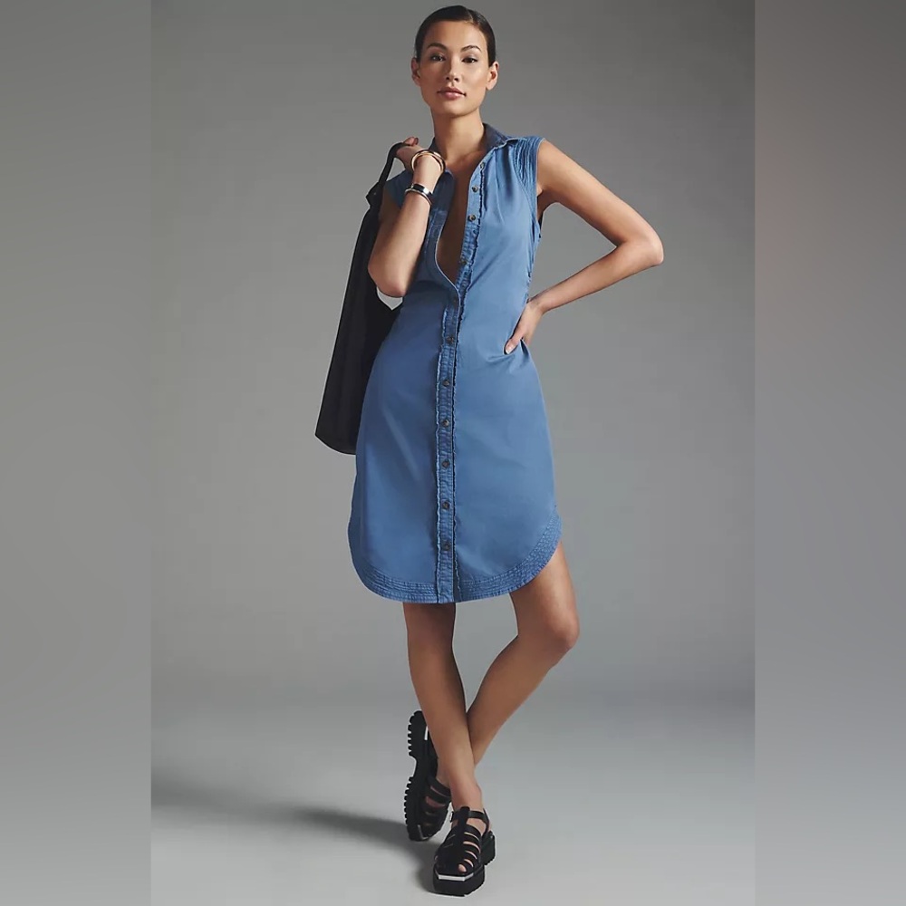Anthropologie Pilcro Blue Collared Shirt Dress Womens Size 4